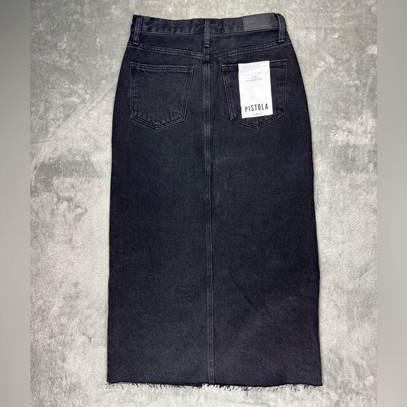 Pistola Alice Denim Midi Skirt Womens 28 Black Underground Evereve Raw Hem NWT - Picture 2 of 10